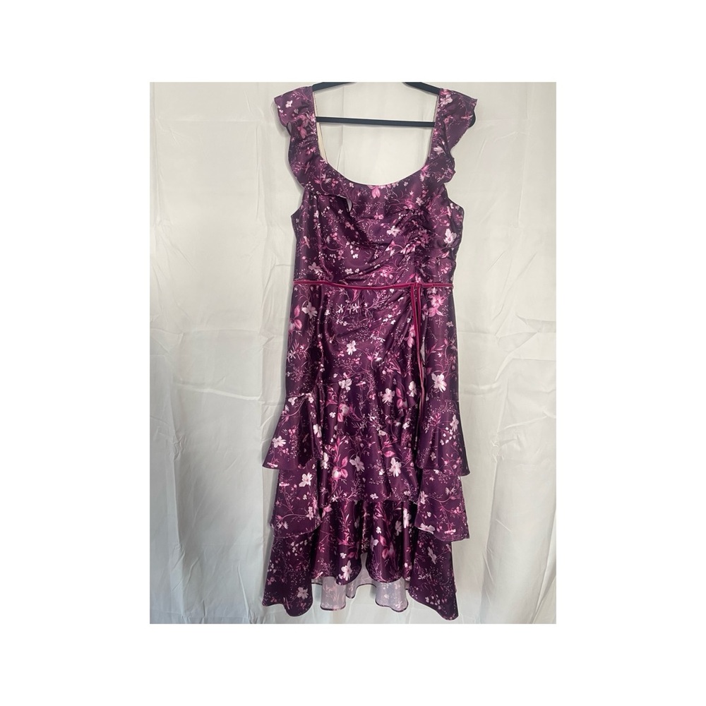 Marchesa Notte floral draped charmeuse tiered ruffle-trim dress - Picture 3 of 9